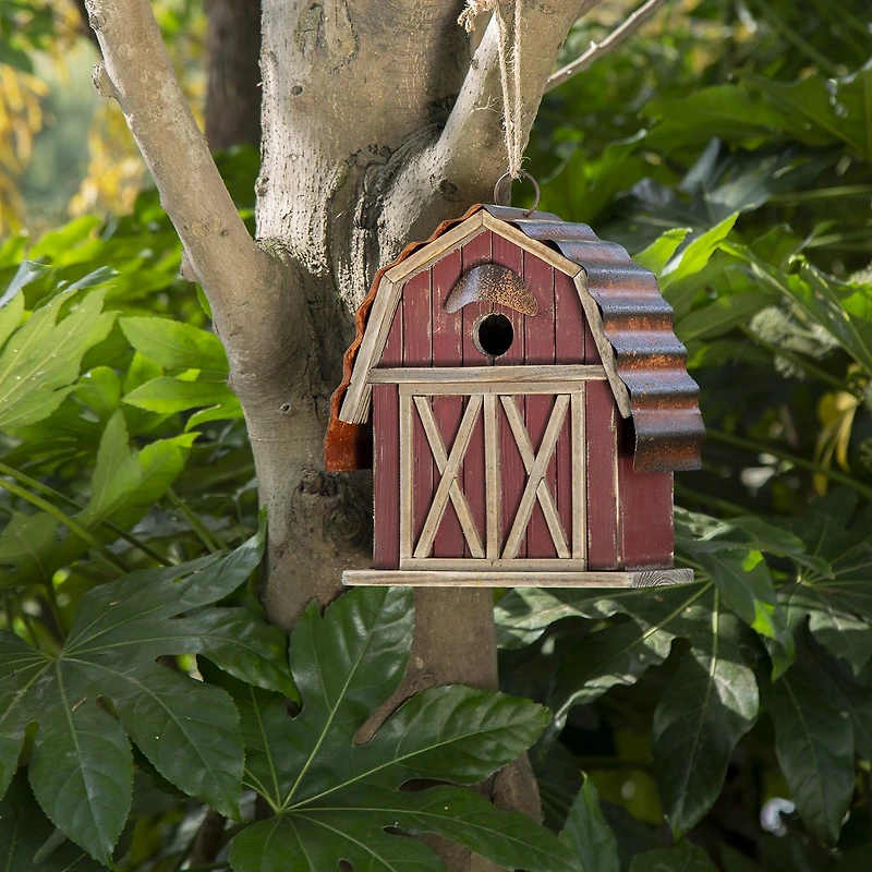Glitzhome 10.25in Rustic Solid Wood Barn Bird House