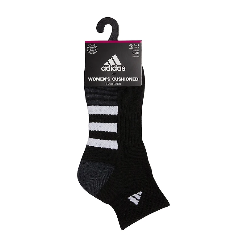 adidas Cushioned Womens 3 Pair Quarter Ankle Socks