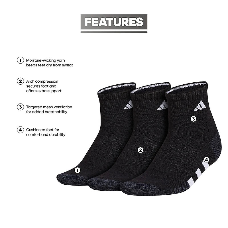 adidas Cushioned Womens 3 Pair Quarter Ankle Socks
