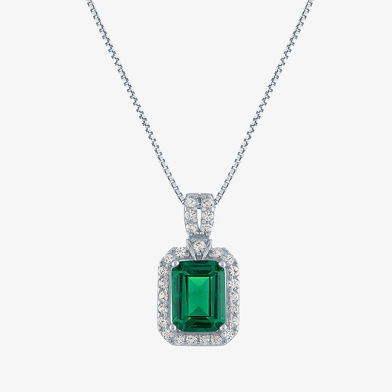 Womens Lab Created Green Emerald Sterling Silver 18 Inch Pendant Necklace