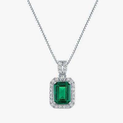 Womens Lab Created Green Emerald Sterling Silver 18 Inch Pendant Necklace