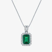 Womens Lab Created Green Emerald Sterling Silver 18 Inch Pendant Necklace
