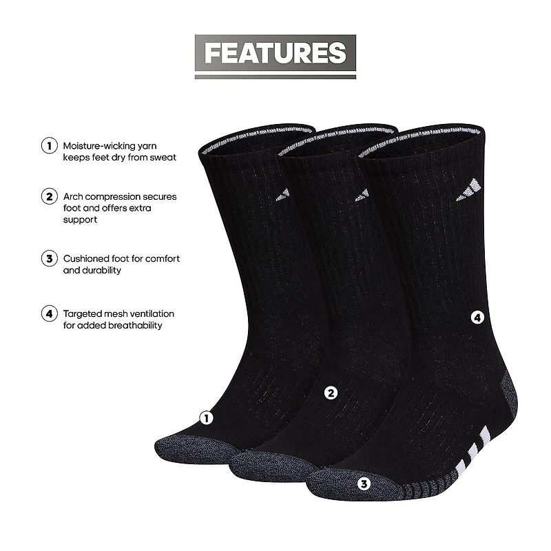 adidas Cushioned Mens 3 Pair Crew Socks