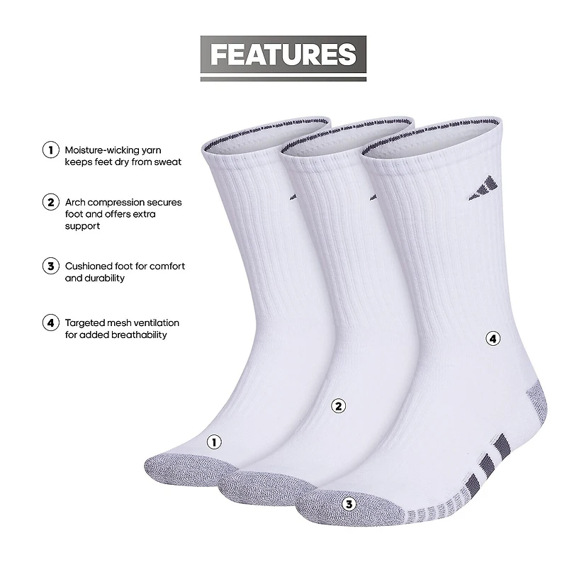 adidas Cushioned Mens 3 Pair Crew Socks