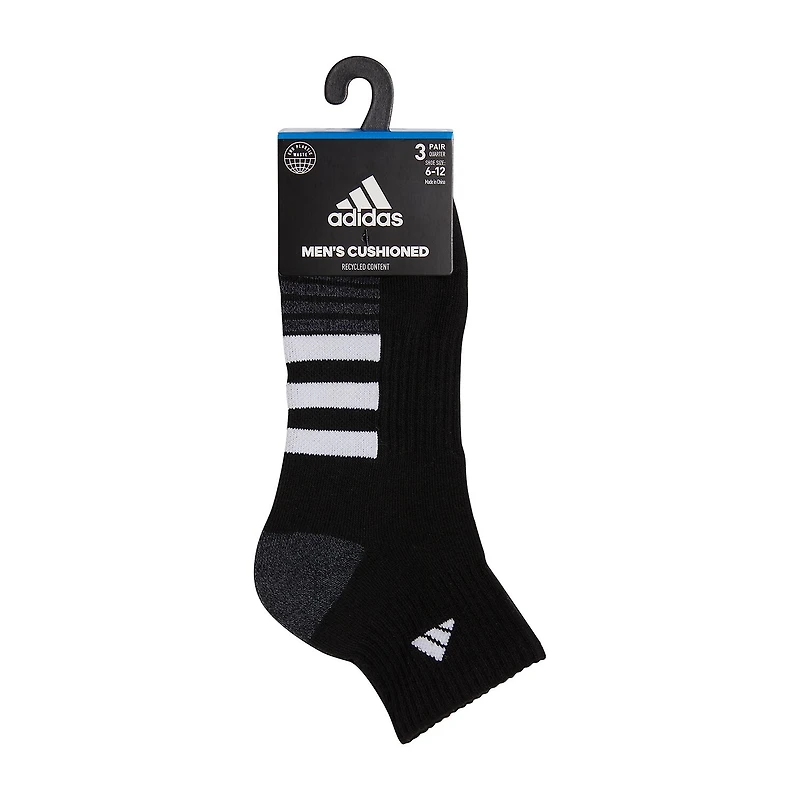 adidas Cushioned Mens 3 Pair Quarter Ankle Socks