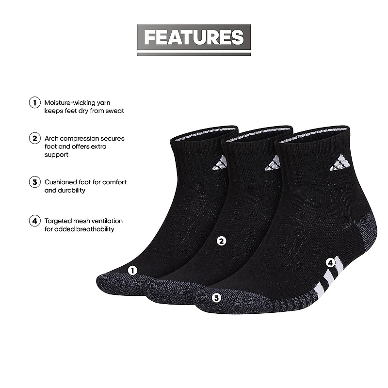 adidas Cushioned Mens 3 Pair Quarter Ankle Socks
