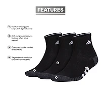 adidas Cushioned Mens 3 Pair Quarter Ankle Socks