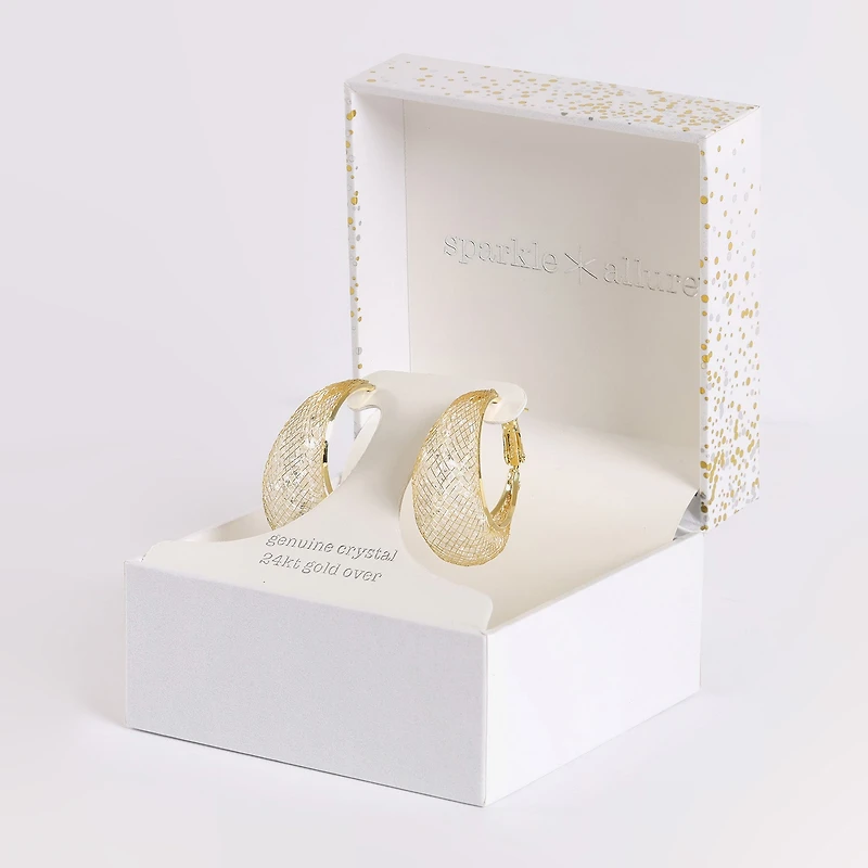 Sparkle Allure Womens Crystal 14K Gold Over Brass 31.4mm Hoop Earrings