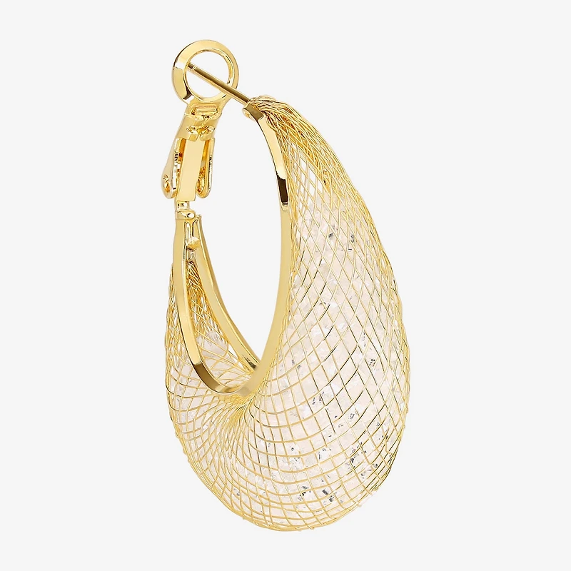 Sparkle Allure Womens Crystal 14K Gold Over Brass 31.4mm Hoop Earrings