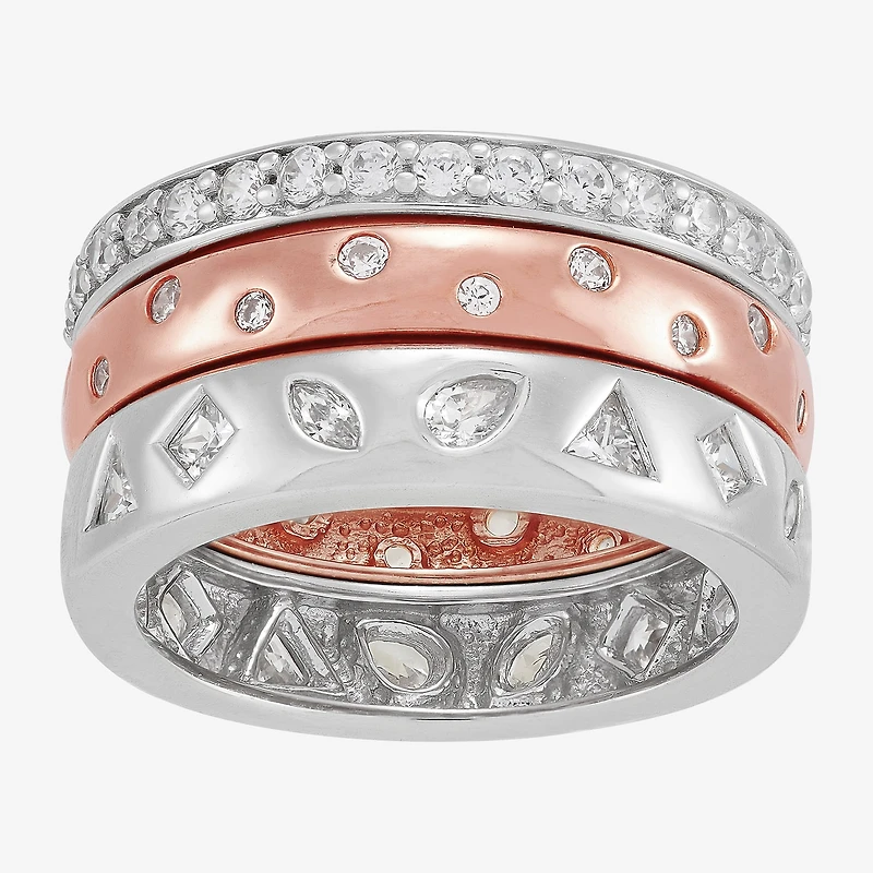 Limited Quantities! Womens Cubic Zirconia 18K Rose Gold Over Silver Sterling Silver Ring Set