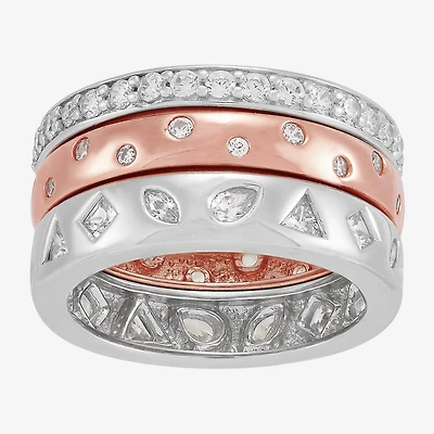 Limited Quantities! Womens Cubic Zirconia 18K Rose Gold Over Silver Sterling Silver Ring Set