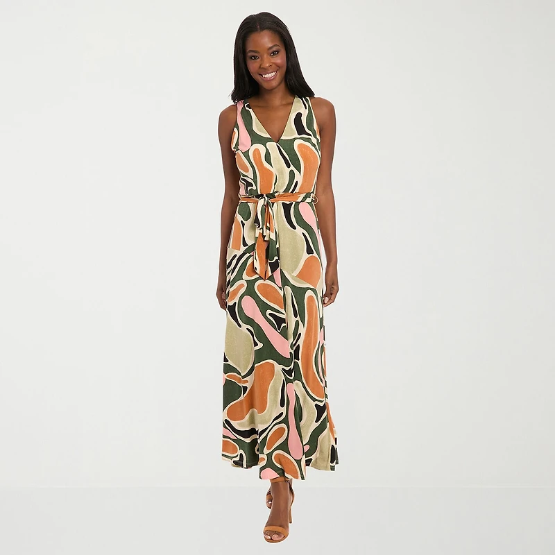 London Style Womens V Neck Sleeveless Maxi Dress