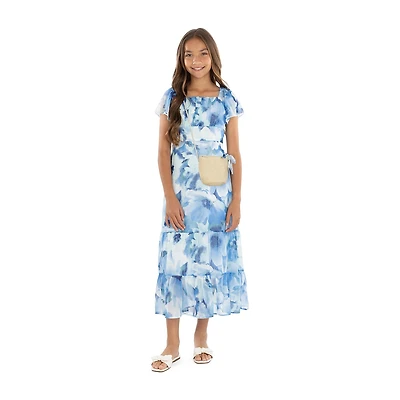 Speechless Big Kid Girls Short Sleeve Flutter Floral Maxi Dress