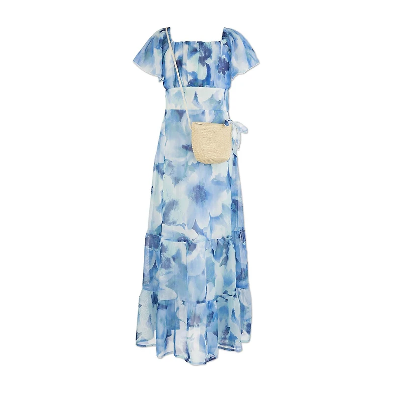 Speechless Big Kid Girls Short Sleeve Flutter Floral Maxi Dress