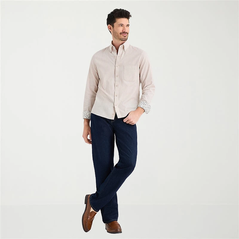 Stafford Chambray Mens Long Sleeve Regular Fit Button-Down Shirt
