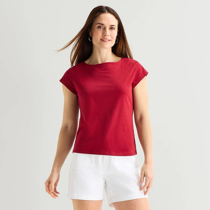 Liz Claiborne Womens Boat Neck Short Sleeve T-Shirt