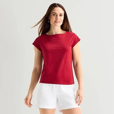 Liz Claiborne Womens Boat Neck Short Sleeve T-Shirt