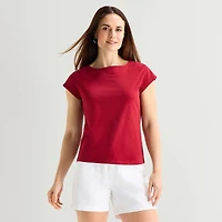 Liz Claiborne Womens Boat Neck Short Sleeve T-Shirt