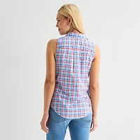 St. John's Bay Womens Sleeveless Regular Fit Button-Down Shirt