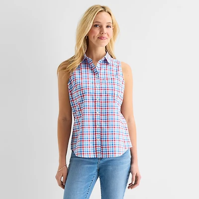 St. John's Bay Womens Sleeveless Regular Fit Button-Down Shirt