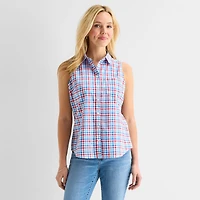 St. John's Bay Womens Sleeveless Regular Fit Button-Down Shirt
