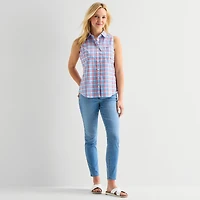 St. John's Bay Womens Sleeveless Regular Fit Button-Down Shirt