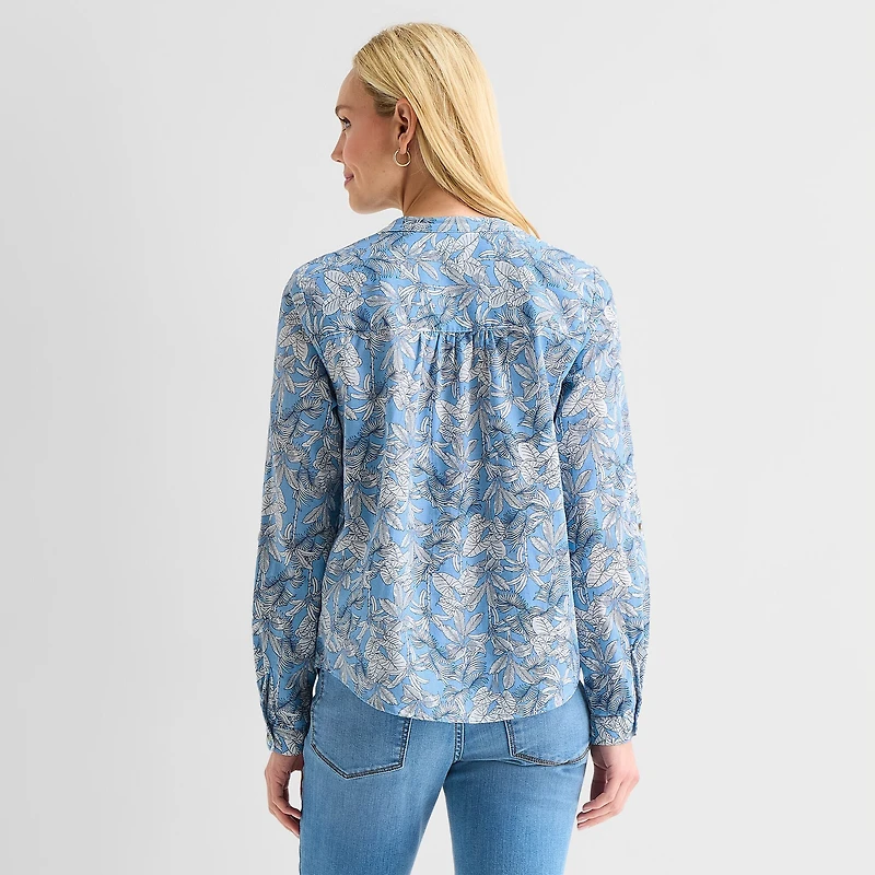 St. John's Bay Womens V Neck Long Sleeve Blouse