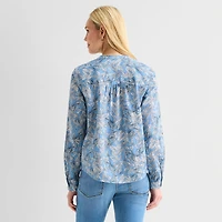 St. John's Bay Womens V Neck Long Sleeve Blouse