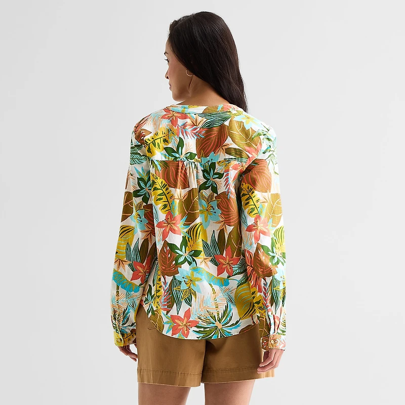 St. John's Bay Womens V Neck Long Sleeve Blouse