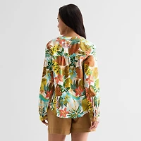 St. John's Bay Womens V Neck Long Sleeve Blouse