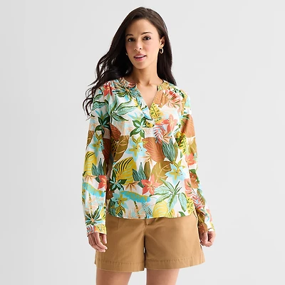 St. John's Bay Womens V Neck Long Sleeve Blouse