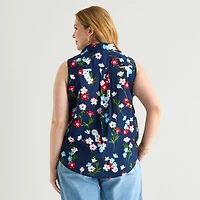 St. John's Bay Womens Plus Sleeveless Classic Fit Button-Down Shirt