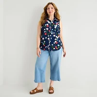 St. John's Bay Womens Plus Sleeveless Classic Fit Button-Down Shirt