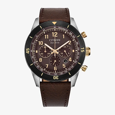 Citizen Sport Casual Mens Chronograph Brown Leather Strap Watch Ca4746-08x