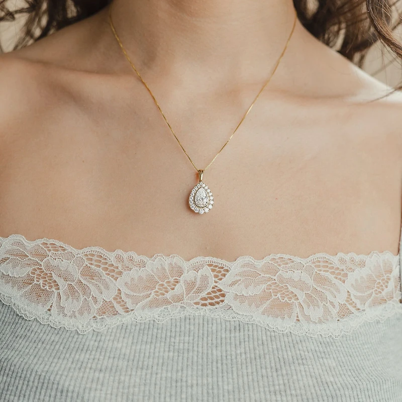 (F / Vs2) Womens 3 CT. T.W. Lab Grown White Diamond 10K Gold Pear 18 Inch Pendant Necklace