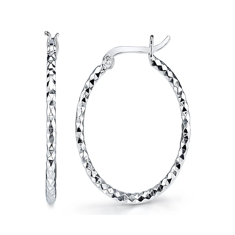 Sterling Silver Textured Oval Hoop Earrings