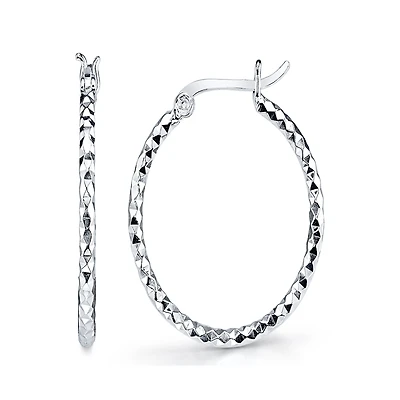 Sterling Silver Textured Oval Hoop Earrings
