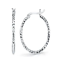 Sterling Silver Textured Oval Hoop Earrings