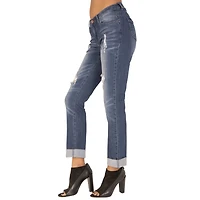 Poetic Justice Chanelle Womens Mid Rise Ripped Stretch Fabric Curvy Fit Slim Fit Boyfriend Jean