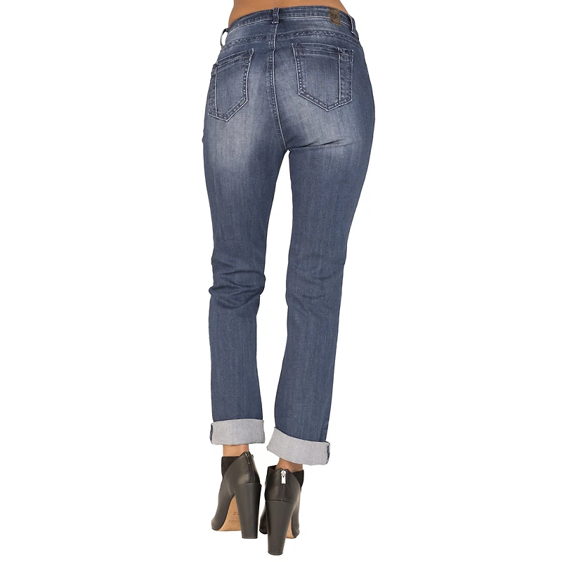 Poetic Justice Chanelle Womens Mid Rise Ripped Stretch Fabric Curvy Fit Slim Fit Boyfriend Jean