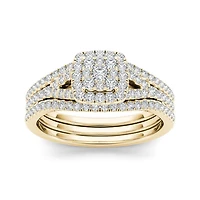 3/4 CT.T.W. Natural Diamond Cluster 10K Yellow Gold Bridal Ring Set