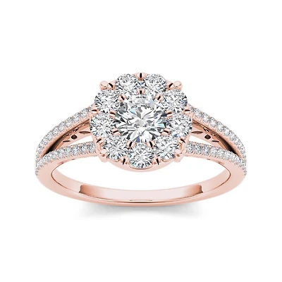 1 CT.T.W. Natural Diamond Cluster 10K Rose Gold Engagement Ring