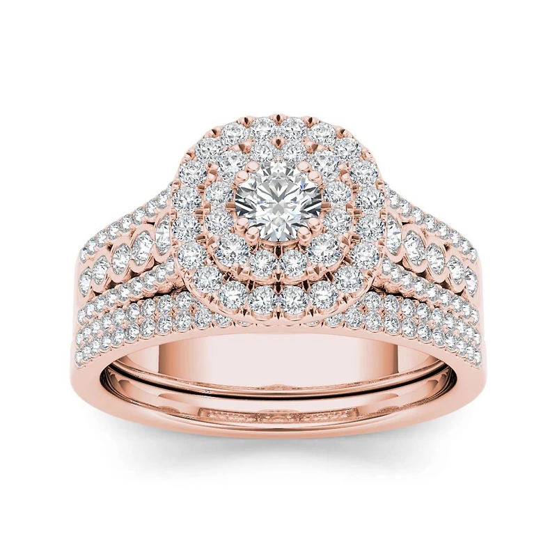 1 CT.T.W. Natural Diamond 10K Rose Gold Bridal Ring Set