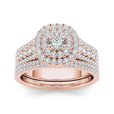 1 CT.T.W. Natural Diamond 10K Rose Gold Bridal Ring Set