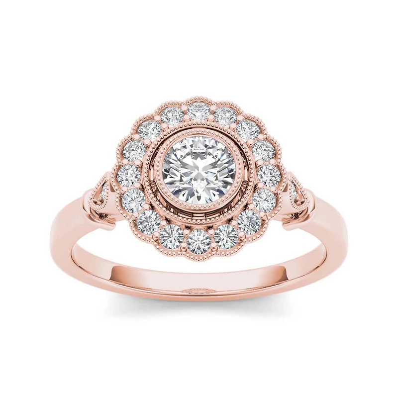 1/2 CT.T.W. Natural Diamond Flower Halo 10K Rose Gold Engagement Ring
