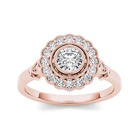 1/2 CT.T.W. Natural Diamond Flower Halo 10K Rose Gold Engagement Ring