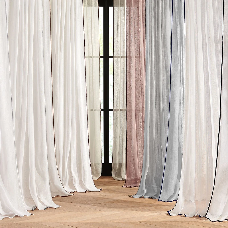 Fieldcrest Luxury Linen Border Stripe Rod Pocket Back Tab Sheer Single Curtain Panel
