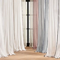 Fieldcrest Luxury Linen Border Stripe Rod Pocket Back Tab Sheer Single Curtain Panel