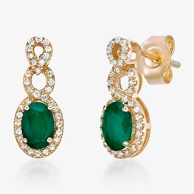 Womens 1/4 CT. T.W. Genuine Green Emerald 10K Gold Drop Earrings
