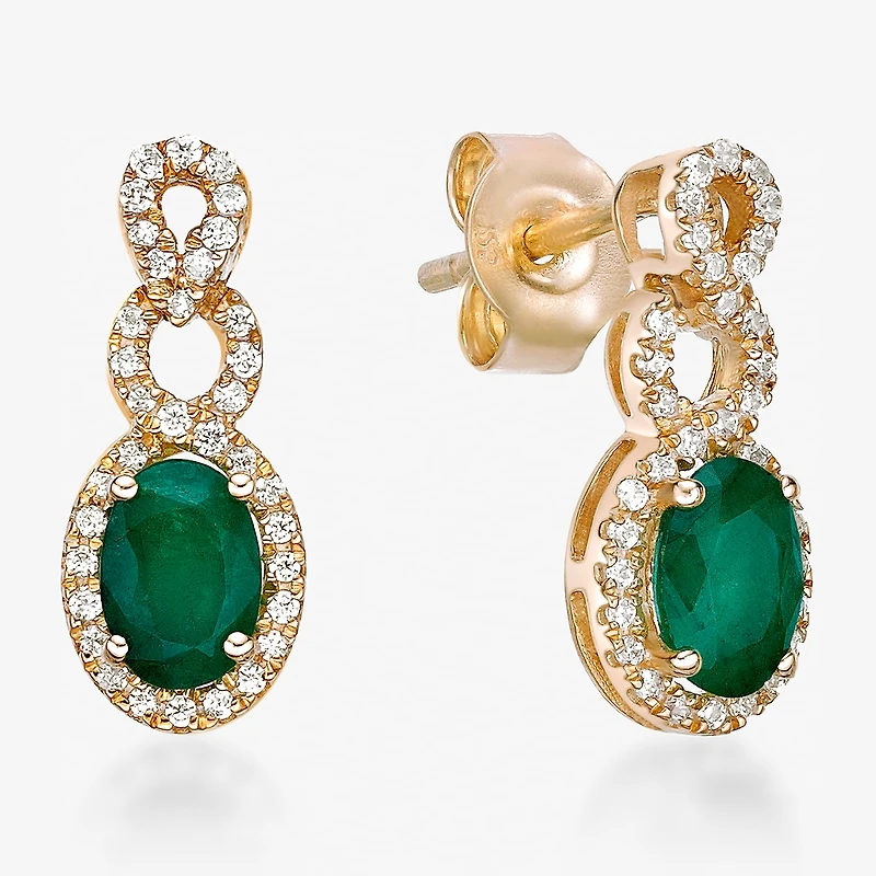 Womens 1/4 CT. T.W. Genuine Green Emerald 10K Gold Drop Earrings
